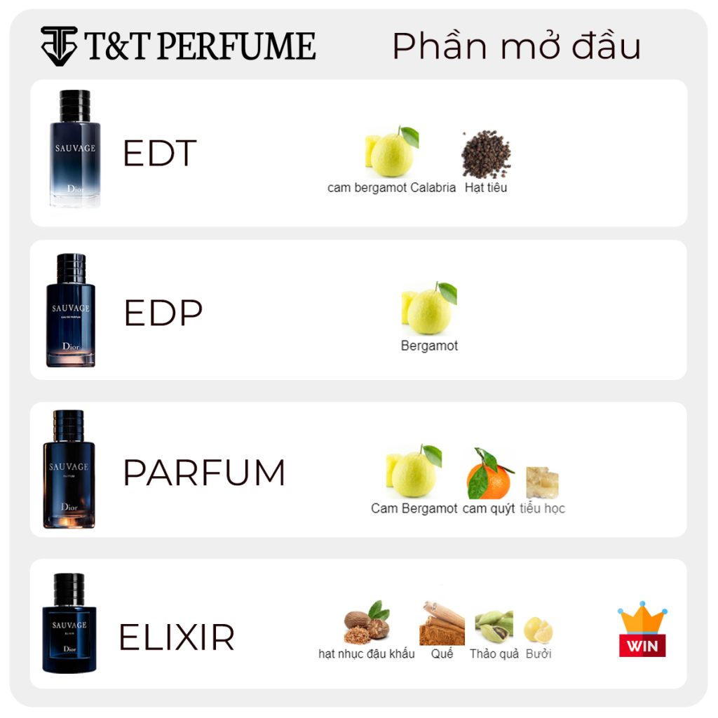 So Sánh Hương đầu Dior Sauvage EDT vs EDP vs Parfum Vs Elixir